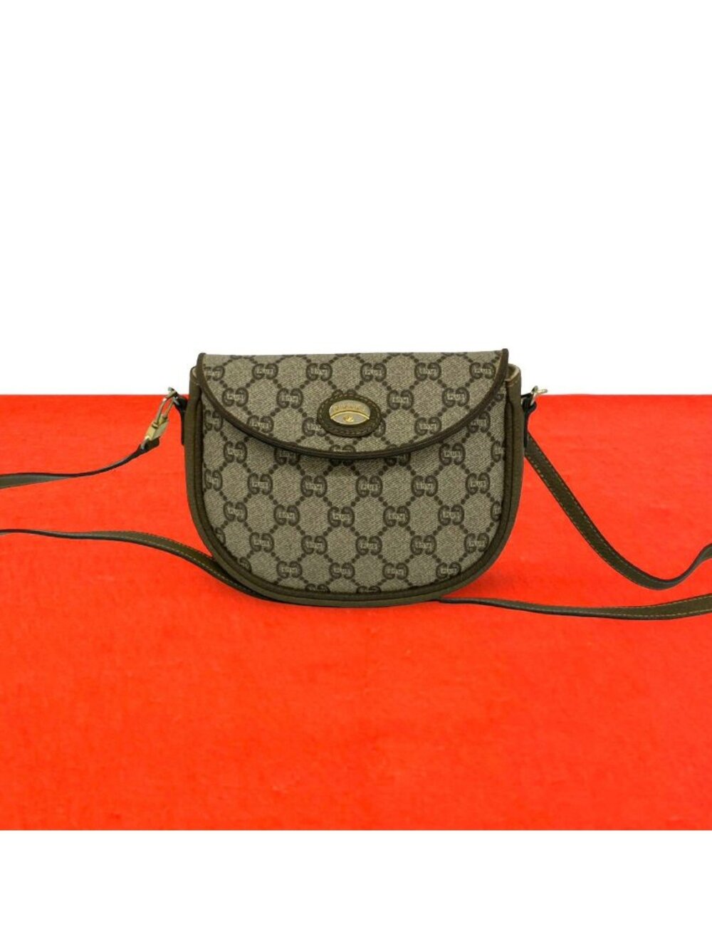 Gucci Vintage Plus Logo Pattern Leather Shoulder Bag Pochette Brown